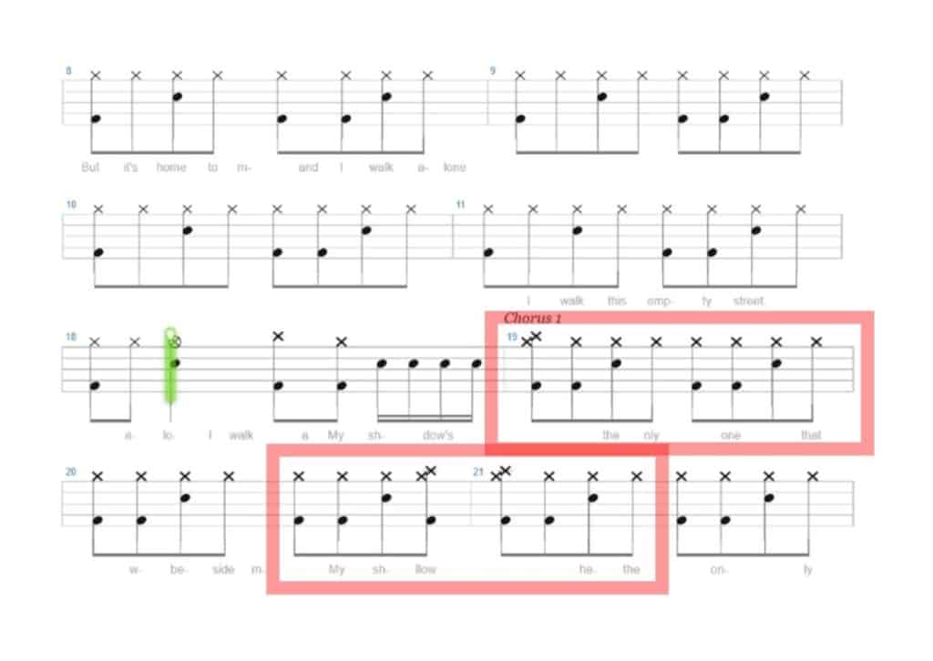 Music sheet to learn drum with songs